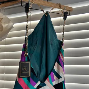 Festival party colorful Geometric Chain Strap open back halter Mini Dress M thumbnail 3