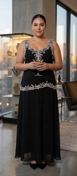 JKARA Beaded Gown Black Silver Sequin Evening Dress Formal Wedding Guest Plus 18 thumbnail 1