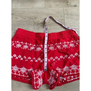 LOFT Red Embroidered shorts LINEN VISCOSE drawstring BOHO pockets Fray Edge sz S thumbnail 8
