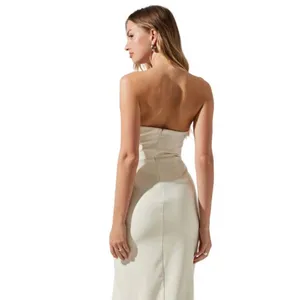 NEW ASTR‎ Melani Rhinestone Ivory Cream Strapless Slit Midi Dress med thumbnail 2