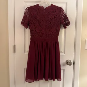 Lulus Angel in Disguise Burgundy Lace Skater Dress Small thumbnail 4