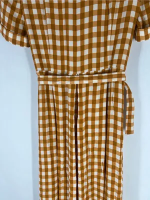 Uterqüe Mustard Gingham Maxi‎ Dress Orange thumbnail 13