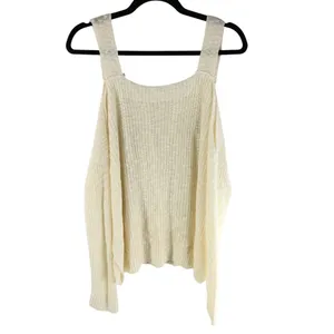 Honey Belle Womens Sweater Cold Shoulder Long Sleeve Ribbed Knit Ivory M/L thumbnail 2