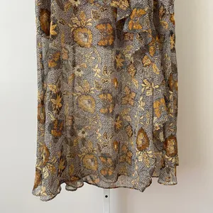 Dress Forum S Brown Floral Maxi Skirt Ruffle High Low Metallic Lurex Boho FS9947 thumbnail 3