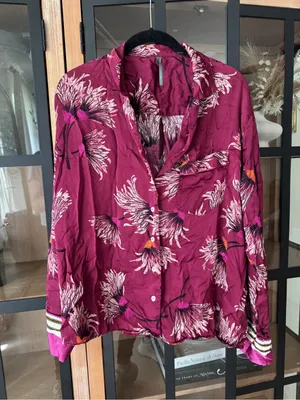 Anthropologie pajamas shirt Oversized Button down satin mulberry long sleeve top thumbnail 2