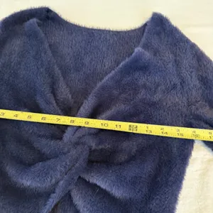 Aerie Navy Blue Fuzzy‎ Twist Front V-Neck Cropped Sweater Large thumbnail 4