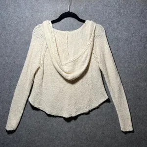 Billabong Womens Cream Knit Hooded Sweater V-Neck Cropped Pullover M Hoodie thumbnail 6