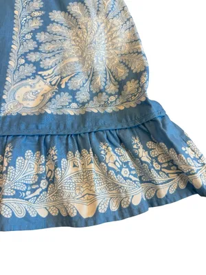 Free People Blue Ivory Paisley Lace Yoke Shift Dress Boho Mini Size 4 Women's thumbnail 3