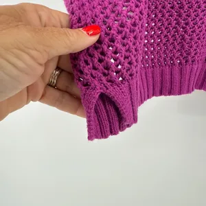 Halogen Open Stitch Cotton Crop Sweater Vest Size Large Magenta Crew Neck‎ thumbnail 5