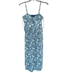 Tuckernuck Hyacinth House 100% Cotton Blue Floral Maeve Midi Dress Size Small thumbnail 3