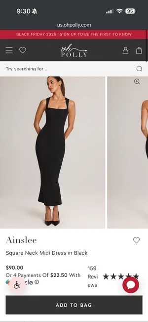 Oh Polly square neck, midi dress in black thumbnail 4
