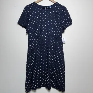 NEW Old Navy Women Crepe Mini Dress Large Navy Polka Dot Short Sleeve Pockets thumbnail 2