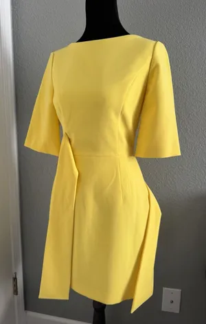 Alice + Olivia Virgil Belted Mini Dress Women's 0 Yellow Boat Neck thumbnail 1