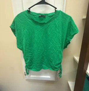 Zara Green Ruched Side Short Sleeve T-Shirt thumbnail 1
