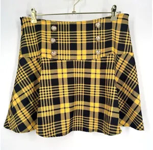 Plaid Yellow and Black Mini Skirt Sz M Satin A-Line High Waisted Preppy Clueless thumbnail 1