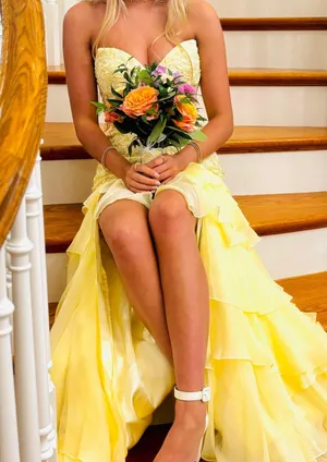 Sherri Hill Prom Dress Yellow Strapless thumbnail 5