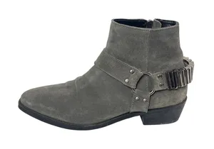 ASOS Gray Leather Suede Pointed Toe Buckle Strap Western Ankle Chelsea Boots 7 thumbnail 1