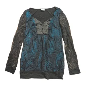 DAYTRIP L Large Black Teal Blue Lace Lacy Shirt Tunic Top Made in USA thumbnail 1