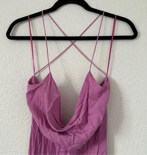 ZARA SATIN LINGERIE STYLE DRESS bloggers favorite cowl neck midi dress sz M thumbnail 7