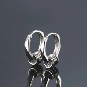 Small silver hoop earrings for men women streetwear unisex style thumbnail 2