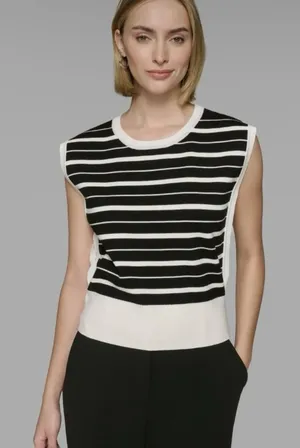 Karl Lagerfeld Black and White Striped Muscle Tee thumbnail 1