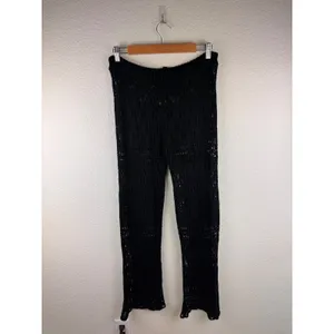 Black Crochet Knit Wide Leg Pants Cover Up Drawstring‎ Beach Boho Size M Resort thumbnail 3