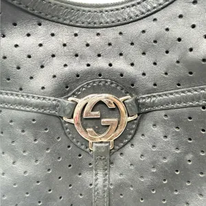 Gucci Reins Vintage Interlocking GG Perforated Leather Black Hobo Bag Purse thumbnail 5