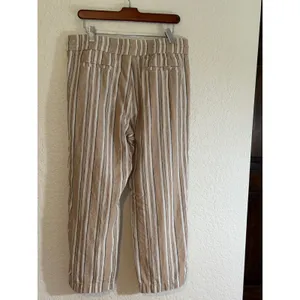 Ann Taylor Factory Pants Tan M Womens Striped Linen Blend Drawstring‎ Casual thumbnail 10