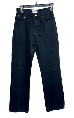 Zara Women Wide Leg High Waisted‎ Black Jeans Size 2 thumbnail 1