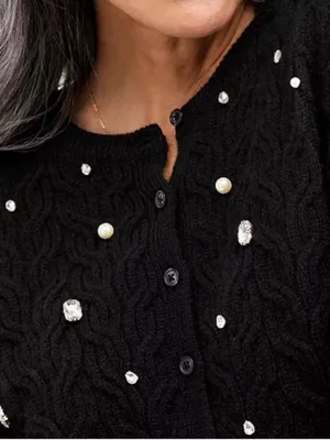 Charter Club 100% Cashmere Embellished Cable-Knit Cardigan Sweater Size Medium thumbnail 3