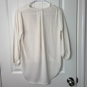 Abbeline women’s solid white elastic‎ cuff crossover high low relaxed blouse XS thumbnail 6