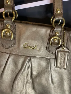 Coach Ashley Satchel Style F15513 Metallic Bronze Leather Carryall Shoulder Bag thumbnail 2