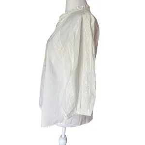 Tasha Polizzi White Cotton Lace Victorian Peasant Button Up Blouse Womens Medium thumbnail 9