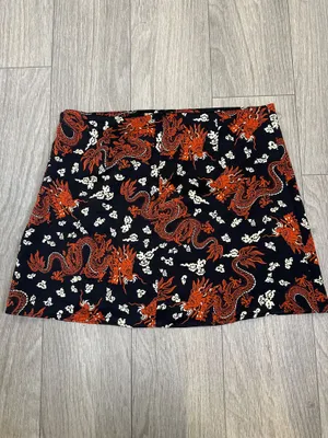 Zara Tattoo Core Y2K Dragon Mini Skirt Black Red Street Style Size L thumbnail 4