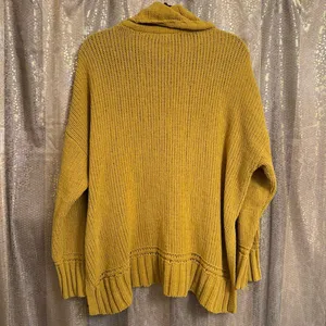 Aerie Mustard Yellow Chunky Knit Turtleneck Fall Oversized Sweater Medium thumbnail 2