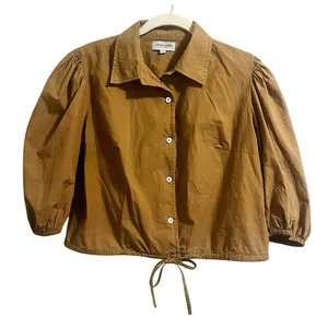 Olivia James The Label Margot Cropped Shirt Womens S Brown w/Balloon 3/4 Sleeves thumbnail 1