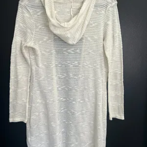 Loose Knitted Hooded Cream Women's Cardigan thumbnail 2