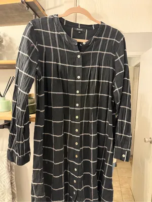 Madewell Black Windowpane Button-Up Midi Dress thumbnail 3