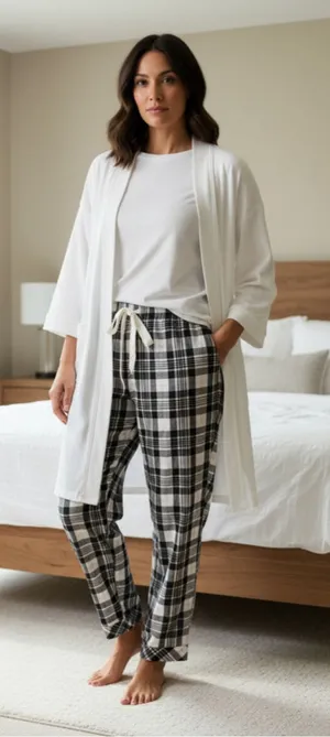 Women's Victoria's Secret Plaid Pajama Pants L Black White thumbnail 1