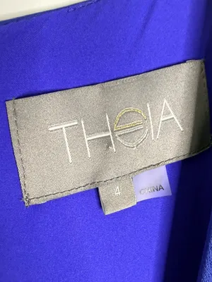 THEIA Size 4 Royal Blue Formal Maxi Dress Draped Sleeve Ruched Waist thumbnail 4