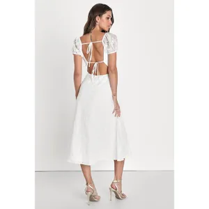 Lulus Blossoming with Charm White Embroidered Tie-Back Midi Dress XL NWT thumbnail 2