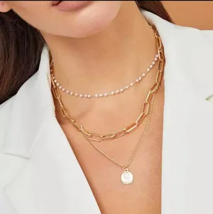 Pearl Paper Clip Multi Layered Necklace thumbnail 7