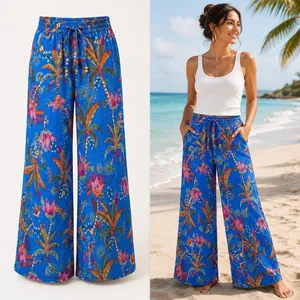Rachel Roy Tropical Crinkle Medium Beach Wide Leg Pants Vacation Resortwear thumbnail 2
