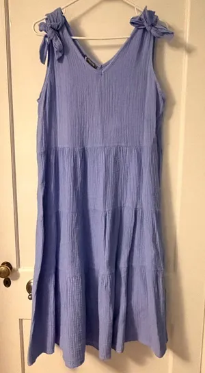Pistache made in Italy gauzy cotton tiered midi dress NWT size medium purple thumbnail 1