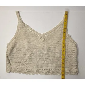 No Boundaries Sweater‎ Tank Top Cropped Women Size XL Cream Boho Indie Peasant thumbnail 3