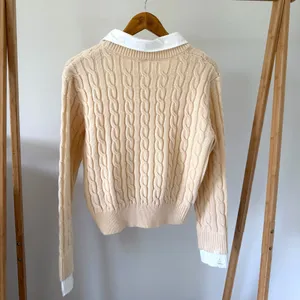NWT Lioness x Revolve Coastal Cable Knit Collared Polo Sweater in Butter Cream - S thumbnail 8