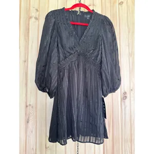 NWT Lulus Forever In My Heart Black Striped Balloon Sleeve Mini Dress Party Sz S thumbnail 2