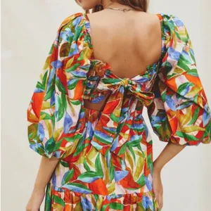 Dress forum‎ open back puff sleeve Floral Multicolor Maxi Dress size M thumbnail 2
