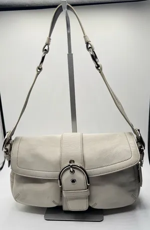 Coach vintage3653 Soho Y2k Double Pocket Buckle Flap Cream Leather Shoulder Bag thumbnail 1