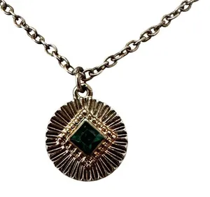 Retro Green Glass Rhinestone Pendant Necklace thumbnail 1